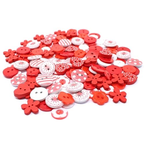 Mélange de boutons rouge / blanc, en bois, acrylique et résine, pour la décoration de cartes, 150 pièces