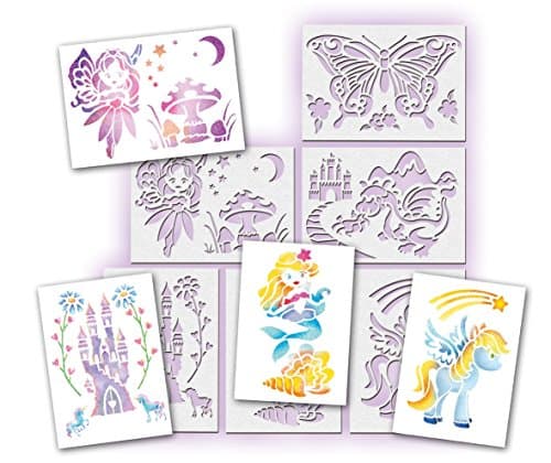BLOPENS - Set Activités Féeriques - Feutres de Coloriage À Souffler Avec Pochoirs Réutilisables - Idée Cadeau Enfants dès 5 Ans - Kit Création Dessins Fées, Licornes & Sirènes Pailletées - Lansay
