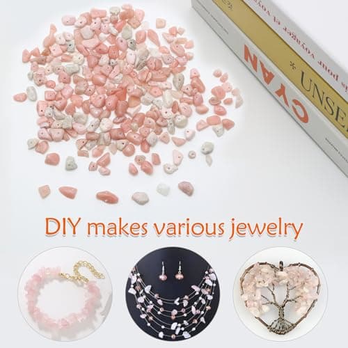 400 Pièces Chips de Pierre Rose Naturelle avec Trou 5-8mm, Bracelet Pierre Naturelle Chips Irrégulières, Vrai Chips de Pierre Precieuse pour Bracelet Pierre DIY