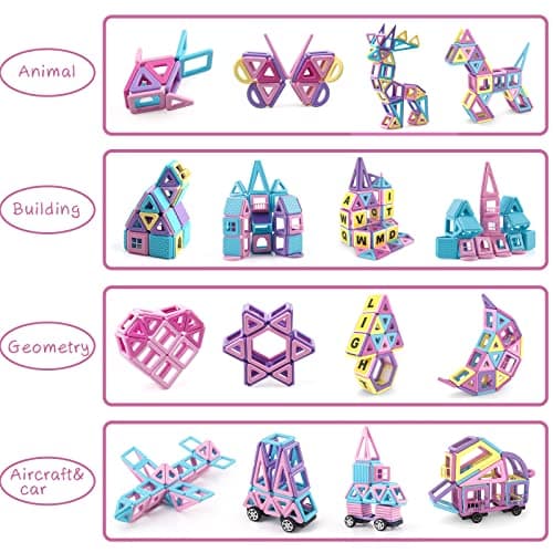 AOMIKS Blocs Magnétiques pour Enfants 173 Pièces Mini Tuiles de Construction Magnétiques Couleur Macaron Blocs de Construction 3D Jouets Éducatifs STEM pour Filles et Garçons