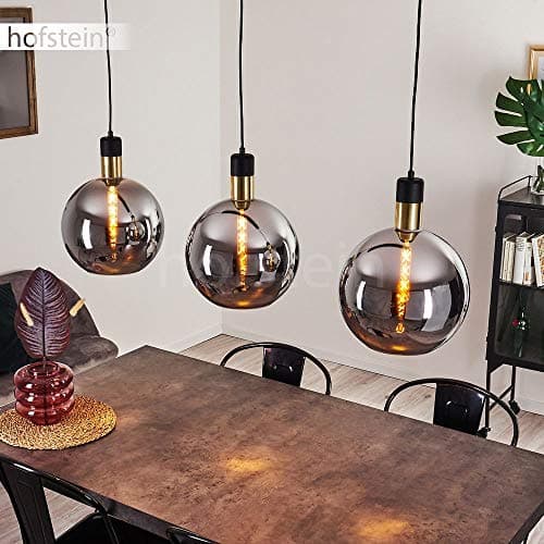 Suspension Tuvalu en métal noir et verre chromé, élégante suspension retro-moderne idéale au dessus d'une table vintage, hauteur max. 160 cm, pour 3 ampoules E27, ampoule(s) non incluse(s)