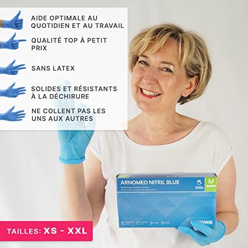 ARNOMED Gants nitrile taille L, gant nitrile bleu, 1000 pièces gants jetable non poudrés & sans latex, gants de cuisine et mecanique jetables, gant en nitrile jetables en XS, S, M, L, XL & XXL