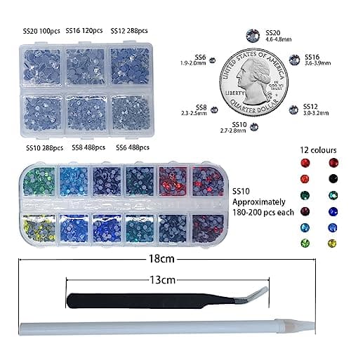 FlyWave Strass Thermocollant pour Vetement 1800 Pcs, Strass Hotfix Blanc et en Couleur, Strass a Coller Avec Pince à Épiler, Strass Thermocollant pour Décorer les Vétements, les Chaussures, Les Ongles