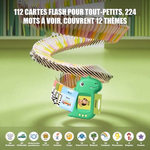 Cartes Flash Parlantes Cartes éducatives pour Enfants Talking Flash Cards 112 Feuilles 224 Mots De 3+ Ans Montessori Jouets éducatifs pour Enfants Cadeaux d'anniversaire pour Enfants (Vert Français)