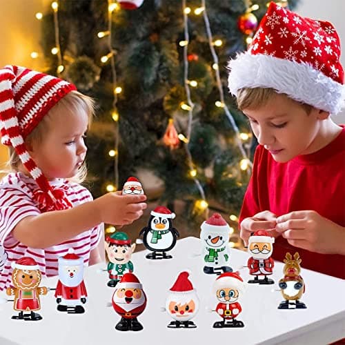 POPOYU Lot de 12 Jouet à Remonter Noël,Mini Jouets Animaux Noël Wind Up Funny Jouets,Jouets mécaniques Mignons Thème de Noël Clockwork Jouets pour Crackers Noel a Remplir,Petits Cadeaux de Table Noel