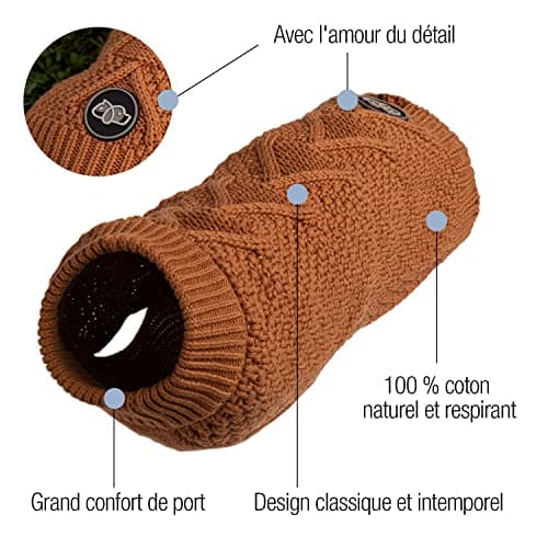 Bella & Balu Pull tricoté pour Chien - M Marron | Pull pour Chien Froid Chaud et Doux pour Haute qualité 100% Coton