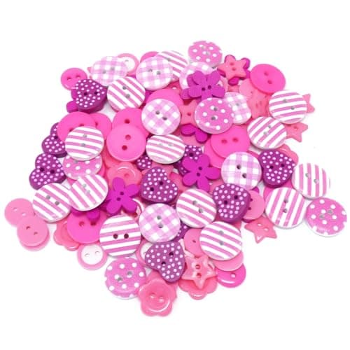Special-Touches Lot de 150 boutons en bois, acrylique et résine pour création de cartes – 15 couleurs au choix (rose vif)