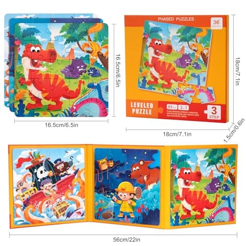 Jouet Puzzle en Magnétique pour Enfant, Montessori Puzzle en Bois de Animaux Dinosaure, Livre de Puzzle Assorti Jouet Éducatifs Apprentissage Cadeau pour Fille Garçon 3 4 5 Ans