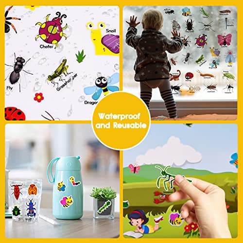 Astaron Livre d'autocollants gonflés 3D réutilisables pour Enfants de 2 à 6 Ans, Autocollants d'insectes imperméables Mignons 88 pièces, Autocollants de Voyage de Jeu et Livre occupé