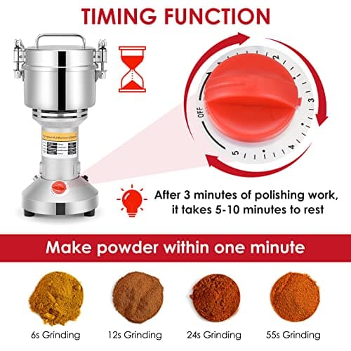 Moulin à Céréales Électrique, Couleeur 500g Haute Vitesse Broyage Moulin à Épices Moulin Epices Grinder Électrique avec 3 Lames en Acier Inoxydable Machine à Poudre pour Céréales Herbes Épices Noix