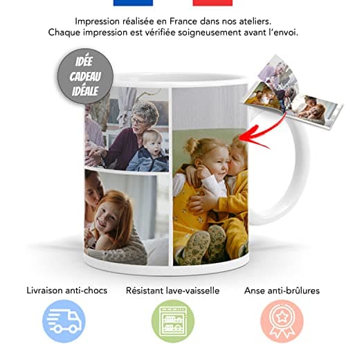 Wraplab Tasse Personnalisable, Mug Personnalisé, Cadeau Personnalisé, Cadeau Homme et Femme Original | Collage d'images, 1 à 10 Photos (2 photos)