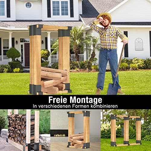 NAIZY Porte-bûches à Bois de Chauffage Range Bûches Extérieur Support D'empilage Robuste en Bois Galvanisé à Chaud pour l'intérieur et l'extérieur (Lot de 4)