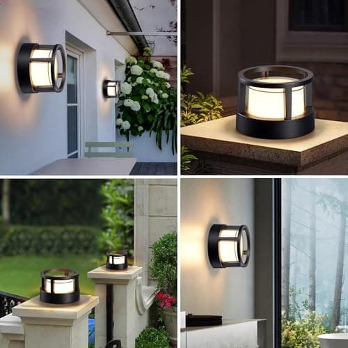 FREEUP Borne Éclairage Extérieur, 15W LED Lampe de Jardin Exterieur Ronde Ip65 Lampadaire Exterieur en Aluminium, Blanc Chaud, Borne Lumineuse Exterieure, Pour Chemins Terrasse, Noir