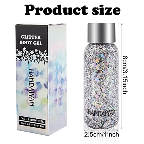 6 Bottle Paillettes Visage,Glitter Body Gel, Maquillage,Pour Corps, Mermaid Sequins Body Glitter,pour Festival Fête Noël Pâques Décoration (Blanc/Or/Argent/Rose/Vert/Violet)