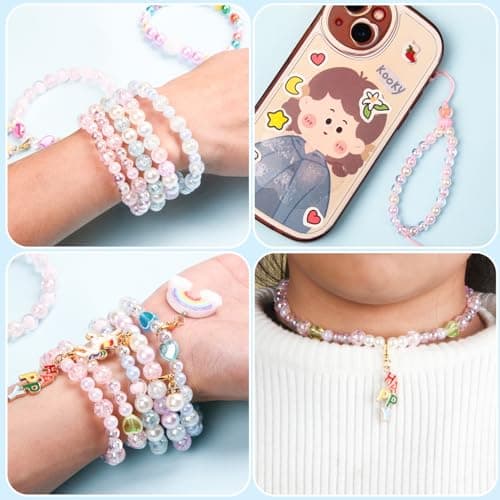 Liangding Perles pour Bracelet, 910+pcs Kit Perles Bijoux Enfants, Kit Fabrication Fille, Jouets Filles Creation Bijoux de 5 à 12 Ans, Coffret de 6/8MM Perles Idée Cadeaux de Noël et d'anniversaire