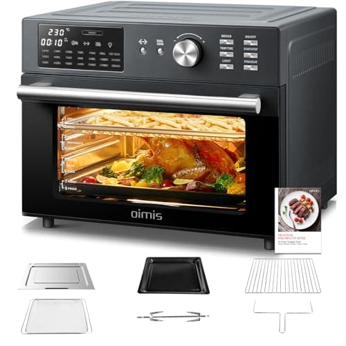 Oimis Friteuse à Air Chaud Sans Huile Four 30L,Gris, 1800W avec 21 Programmes Prédéfinis, Rôtissoire,Déshydrateur, 6 Accessoires, Recettes(NO Panier Rotatif)