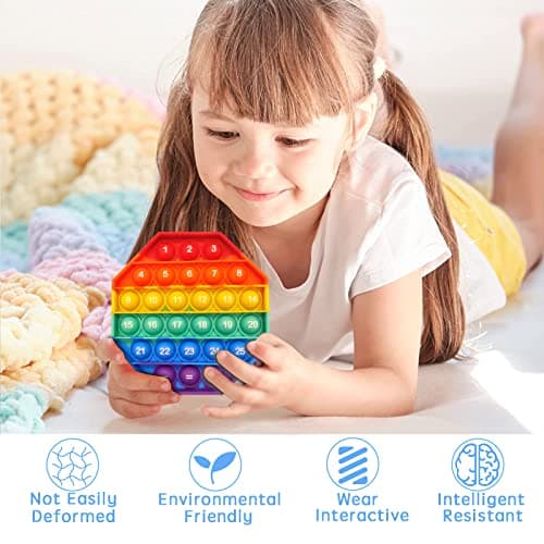 LAPONO Pop It Fidget Toys Popit Push Bubble Poppers Silicone de Première Qualité Couleur Arc en Ciel Jouet Sensoriel pour Soulager Le Stress d'adulte Enfant Presser Jeux Octogone avec Chiffres