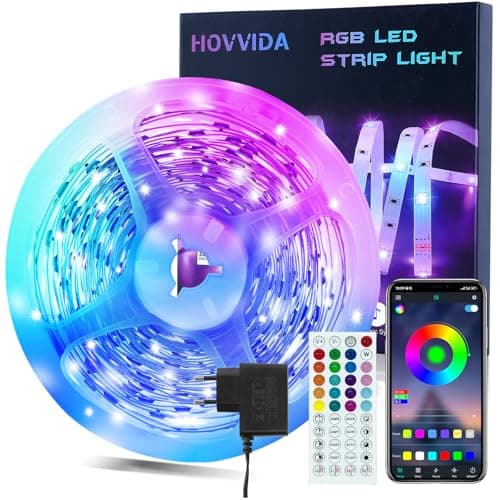 HOVVIDA Ruban LED 10M, 1 Rouleau, 30 LED/Mètre, 24V RVB Bande LED, 300 LED, APP et Télécommande, Synchronisation de la Musique, Mode Minuterie, pour Chambre, Salle de Jeux, Fête, Festival