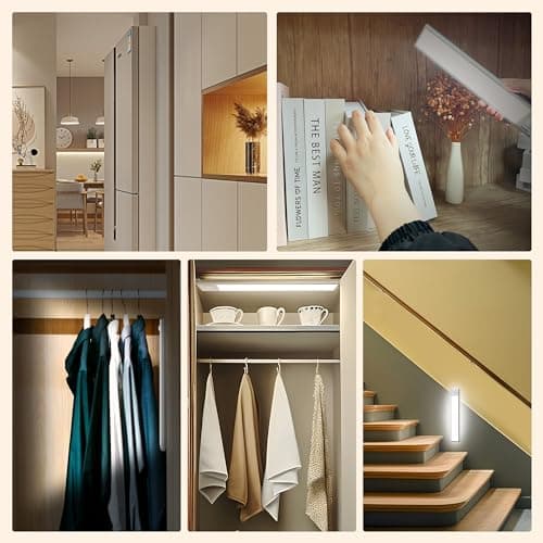 GY Lampe d'Armoire 30cm Lot de 2, Lumiere Detecteur de Mouvement Interieur 6500K Blanc Froid, 150LM Dimmable, Lampe LED Rechargeable 1500mAh pour Placard, Eclairage Cuisine, Veilleuse Escalier