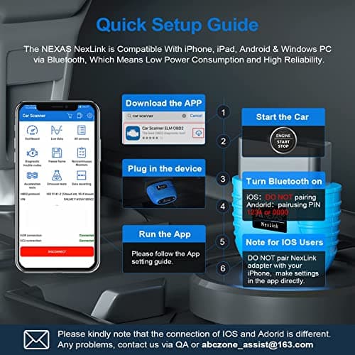 Nexlink OBD2 Bluetooth 5.0 pour Voiture et Moto OBD2 Appareil de Diagnostic Bluetooth OBD2 Adaptateur Bluetooth pour iOS et Android