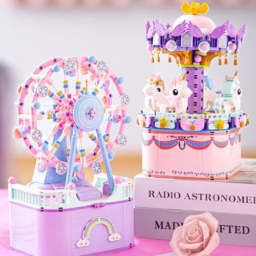 JDMDKB Boîte à Musique Briques, Grande Roue Ensemble de Construction boîte à Musique, pour Enfants à partir de 6 Ans (710pcs)