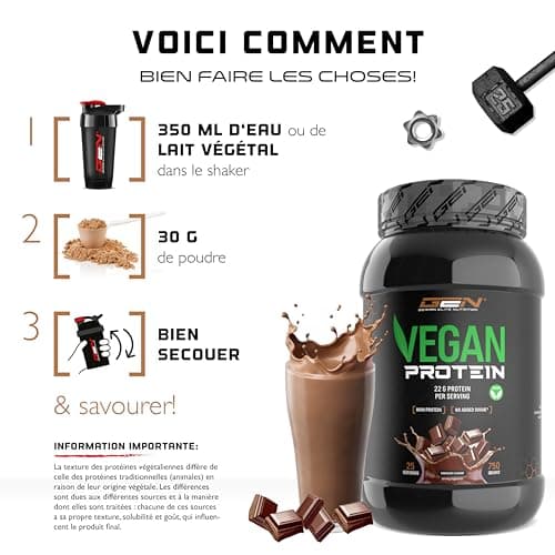 Proteine Poudre Vegan - Protéines végétales de pois, riz, amande et chanvre - Sans soja - Délicieuses & crémeuses - (750 g, Chocolat)
