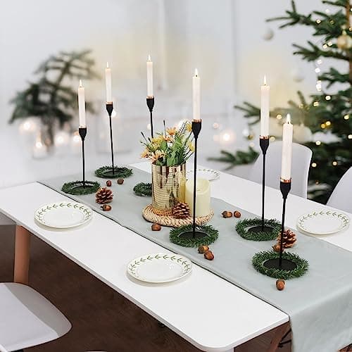 SNAILGARDEN Lot de 6 bougeoirs noirs pour bougies coniques, bougeoirs décoratifs en métal avec 6 couronnes de bougies pour dîner, mariage, fête, convient aux bougies de 1,9 cm d'épaisseur