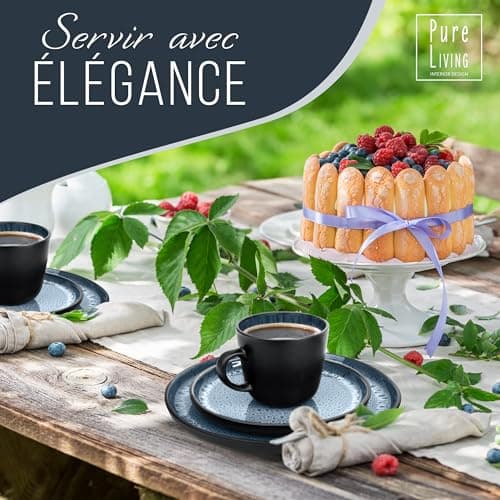 Tasse Café 6er Set en Grès Ibiza - Chic et moderne, compatible lave-vaisselle et micro-ondes - Tasses à Café Pure Living - Ensemble de Tasses à Thé et à Café Cool en bleu fumé
