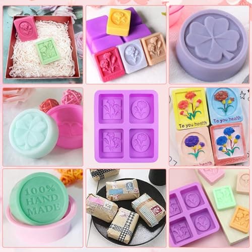 3 Moule à Savon En Silicone, Œillet Moule Rectangulaire Silicone, Antiadhésif Moule à Rond Savon Réutilisable, 4 Cavités Moule à Savon Carré pour Bougies Gâteaux Fait Maison Artisanat