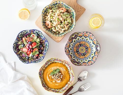 Saladier en porcelaine, Bol à Céréales de 600ml, Bol Multifonction de 4 Piece, Bols pour Salade/Fruits/Pâtes/Céréales - Style Bohème