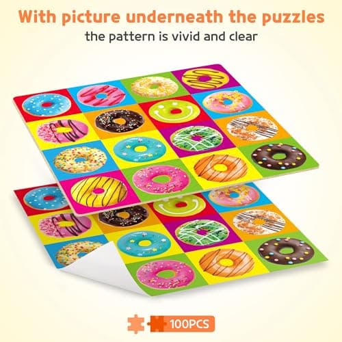 SYNARRY Puzzles Beignets 100 Pièces pour Enfants âgés de 4 5 6 7 8 Ans, Jouet de Puzzle éducatif d'apprentissage