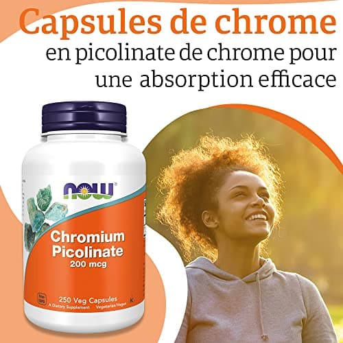 Now Foods, Chrome Picolinate, 200 mcg, 250 Capsules végétaliennes, Oligo-Élément, Chrome, Sans Gluten, Sans Soja, Végétarien
