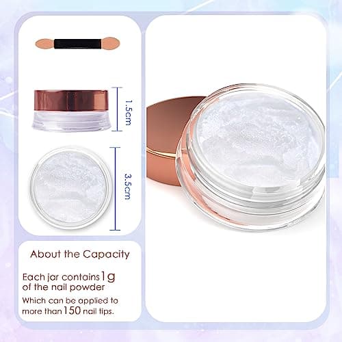 Laza Mermaid Pearl Chrome Nail Powder, Glazed Donut Metallic Mirror Effect Pigment, Iridescent Aurora Nail Glitter Holographic Fairy Dust Gel Nail Art Supplies Nail Techs, Resin Craft – Pearl White