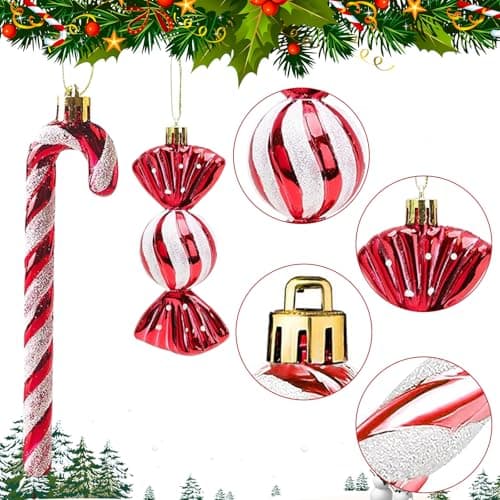 Focenat 18 Pcs Canne de Bonbons Plastique de Noël, Sucre d'orge pour Sapin Noël, Suspendus Candy Cane, Ornements de Sapin Noël, Pendentif de Noël de Décorations (Rouge)