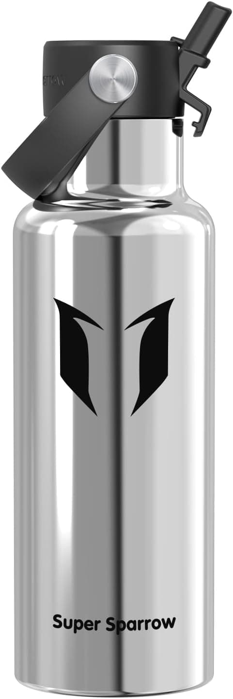 Sparrow Gourde Isotherme 500ml/750ml/1L/1.2L FlipFlow Bouteille Inox Paille | Bouteille d'eau, Acier Inoxydable, Étanche, Chaud, Froid, Sans BPA, Poignée, Lave-vaisselle, Sport, École, Fitness, Gym, Vélo