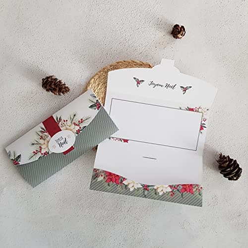 Enveloppe Noël Pochette carte cadeau pour chèque, argent, bons cadeaux (vouchers, billets d'avion, concert, soins), carte à offrir (motifs Noël Florale)