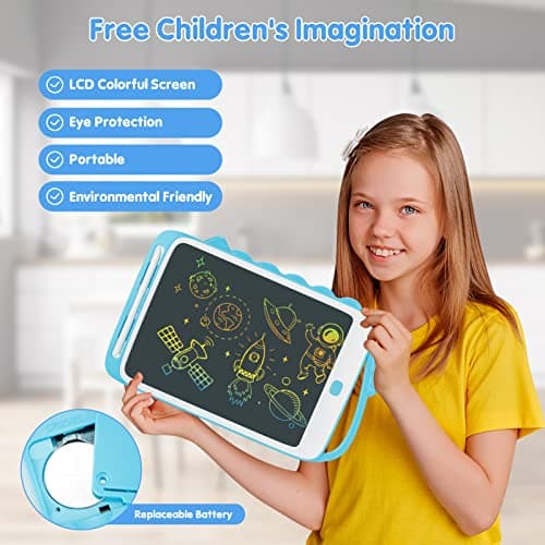 YOUANG 10 Pouces Tablette D'écriture LCD de Dessin Colorée pour 2 3 4 5 6 7 Ans, Effaçables et Réutilisables, Dinosaure Jouet Cadeaux d'anniversaire de Noël pour Enfants (Bleu)