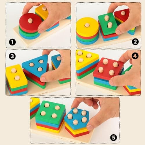 QHFlashbuy Jouets Montessori à Empiler et de Tri 1 2 3 Ans,20PCS Jouet Éducatif De Couleurs Et De Formes Différentes,Formes Géométriques Puzzles à Trier Les