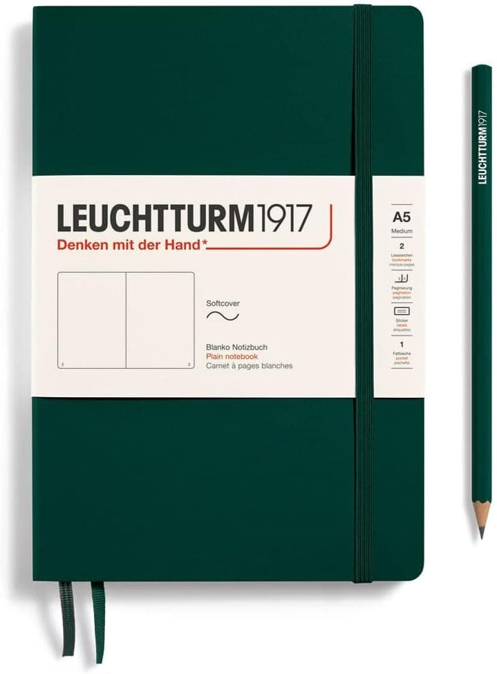 LEUCHTTURM1917 367268 Carnet de notes Medium (A5), Couverture souple, 123 pages numérotées, Forest Green, blanc