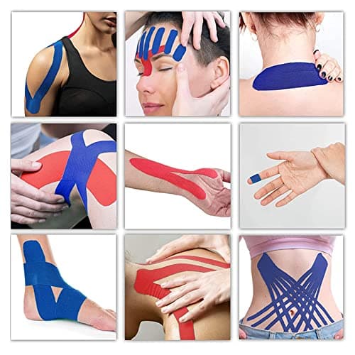 CareHabi - Bande de kinésiologie de sport pour les muscles, 5 m x 5 cm, 3 rouleaux (1 x bleu, 1 x rose, 1 x noir), bande de kinésiologie étanche & élastique pour le sport
