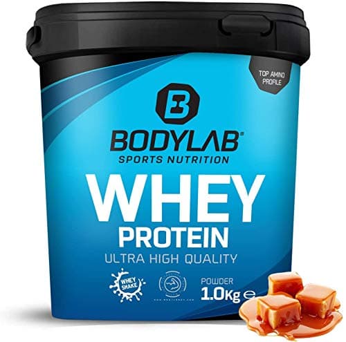 Bodylab24 Whey Protein Powder Caramel salé 1kg, pour des muscles plus forts, protéine de lactosérum peut favoriser la construction musculaire, avec 80% de protéines, sans aspartame