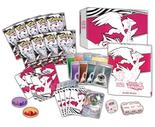 Pokémon: Coffret Dresseur d’élite Écarlate et Violet – Flamme Blanche – Reshiram (1 Carte Promo Entièrement Illustrée de Boréas, 9 Boosters et des Accessoires de Jeu Premium)