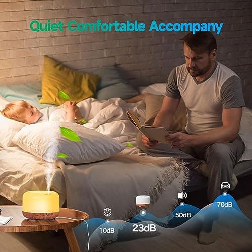 LONID 500ml Diffuseur d'Huile Essentielle, Ultrasonique Diffuseur Huiles Essentielles, Humidificateur d'air lumières 7 Colorées,Arrêt Automatique 4 Timing, Spa, Yoga, Massage,Apaisant (Noyer)
