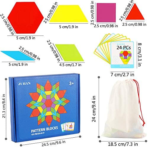 Afunti Puzzle en Bois-Tangram-Jouets Montessori-Jouets éducatifs classiques-155 Formes géométriques et 24 Cartes