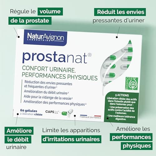 Laboratoire NaturAvignon Prostanat | Prostate, Confort urinaire, Performance physique | Saw Palmetto + Pépins de courge + Ginseng | Fabriqué en France | 60 gélules (1mois)