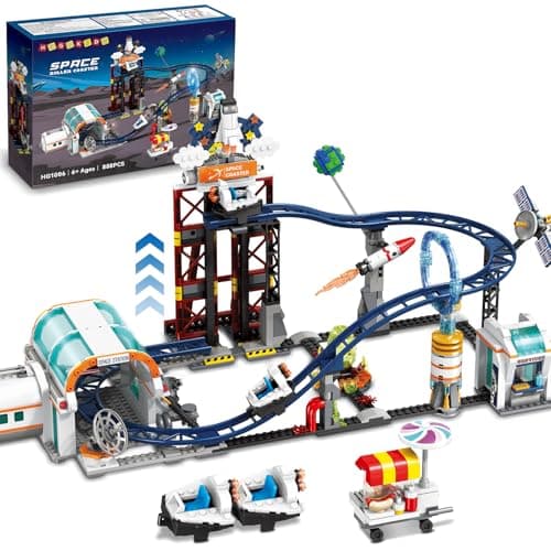 HOGOKIDS Jouet Construction Montagnes Russes spatiales – Construction Montagnes Russes 888 pièces Comprenant Une Plate-Forme élévatrice Parc d'attractions Spatial Construire pour Filles garçons 6-12