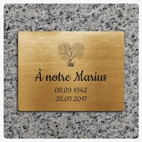 Plaque gravée funéraire motif Arbre côur autocollante 20x15 cm personnalisée 1 à 3 lignes Alu Brossé