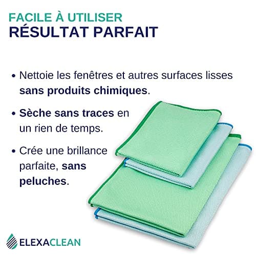 ELEXACLEAN Chiffon pour vitres en Microfibre sans Traces 60 x 40 cm et 40 x 30 cm - Certifié Oeko-Tex Standard 100