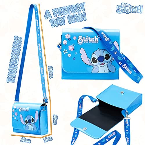 Disney Sac Stitch, Sac à Main Bandoulière, Idée Cadeau Enfant Fille Stitch Reine des Neiges (Bleu Stitch)