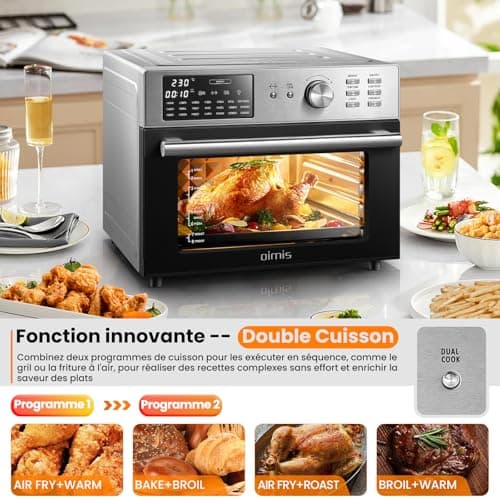 Oimis Friteuse à Air Four 30L, Friteuse Sans Huile 1800W, Friteuse à Air Chaud avec 21 Programmes Prédéfinis, Cook Rôtissoire Déshydrateur, 7 Accessoires, Livre de Recettes, Four à Air Chaud,Argent
